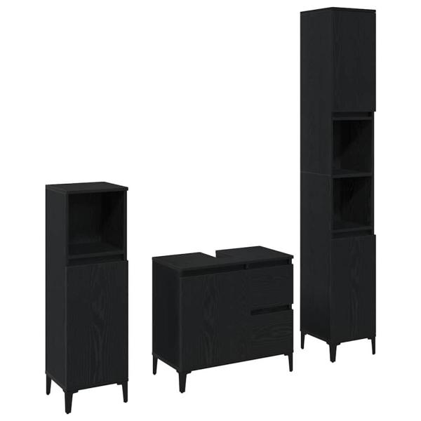 Badezimmermöbel-Set 3-teilig Schwarze Eiche Holzwerkstoff
