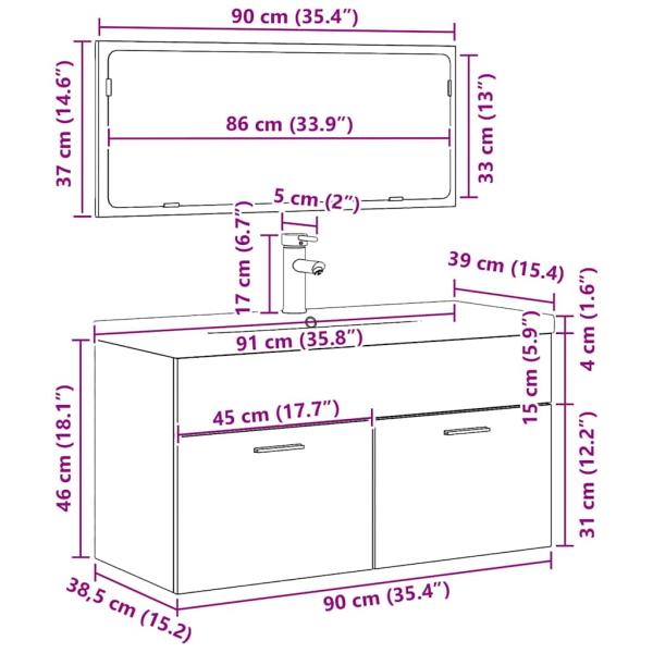 Badezimmermöbel Set Set von 2 Schwarz Eiche Ingenieurholz, Glas