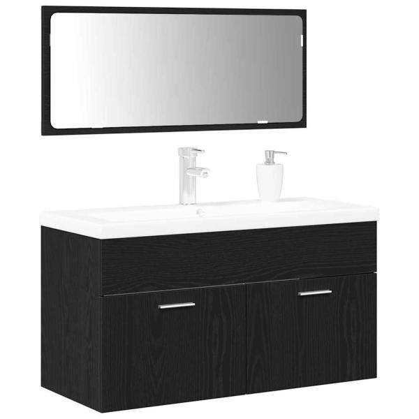 Badezimmermöbel Set Set von 2 Schwarz Eiche Ingenieurholz, Glas