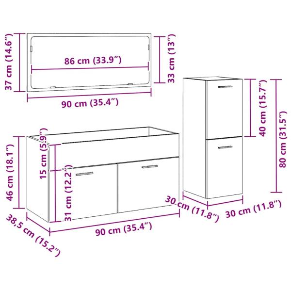 Badezimmermöbel Set Set aus 3 Schwarze Eiche
