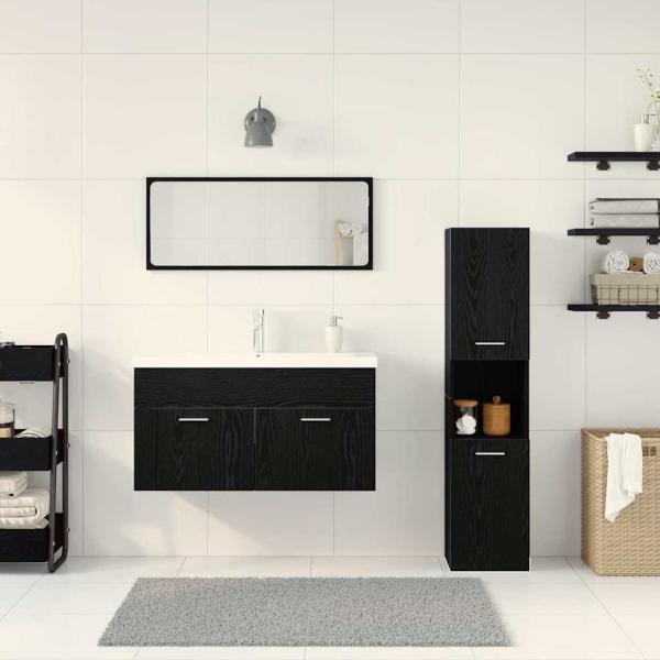 Badezimmermöbel-Set Set aus 3 Schwarz-Eiche Holzwerkstoff Slim