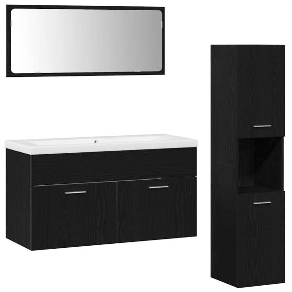 Badezimmermöbel-Set Set aus 3 Schwarz-Eiche Holzwerkstoff Slim