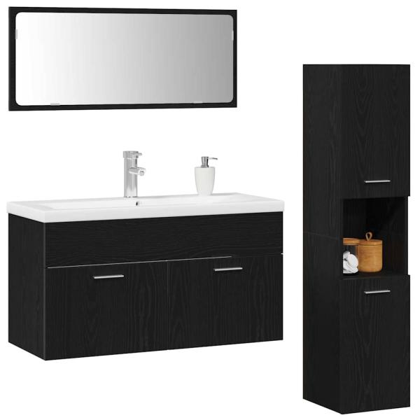Badezimmermöbel-Set Set aus 3 Schwarz-Eiche Holzwerkstoff Slim
