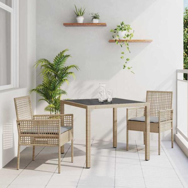 ARDEBO.de - Set von 2 Beige Poly-Rattan 90 x 90 x 75 cm