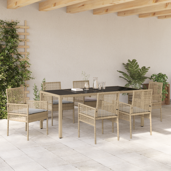 Garten Essgruppe 7 pcs Beige Poly-Rattan