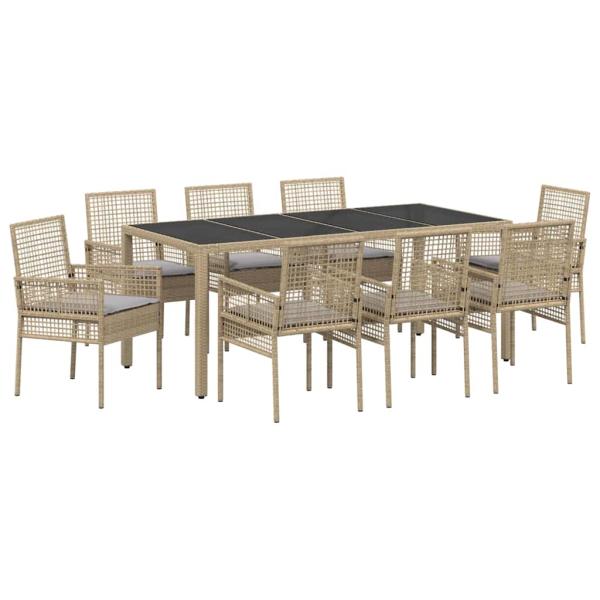 Garten Essgruppe 9 pcs Beige Poly-Rattan