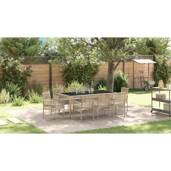 Garten Essgruppe 9 pcs Beige Poly-Rattan