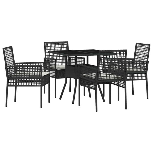 Esstischset Set aus 5 Schwarz Rattan und Metall Langlebig