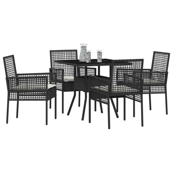 Esstischset Set aus 5 Schwarz Rattan und Metall Langlebig