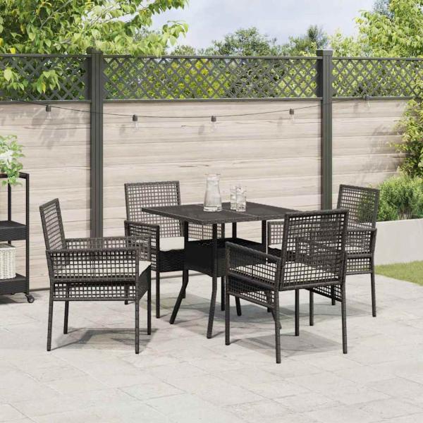 Esstischset Set aus 5 Schwarz Rattan und Metall Langlebig