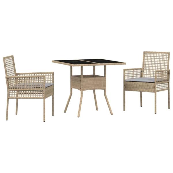 Essmöbel Set 3-teilig Beige Rattan und Polyester Langlebig