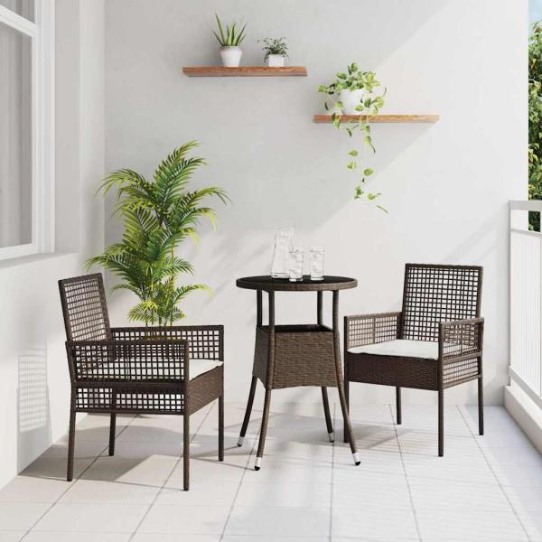ARDEBO.de - Esszimmermöbel Set 3-teilig Braun Rattan, Metall Robust