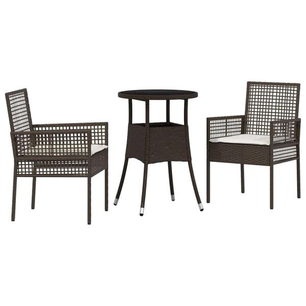 Esszimmermöbel Set 3-teilig Braun Rattan, Metall Robust