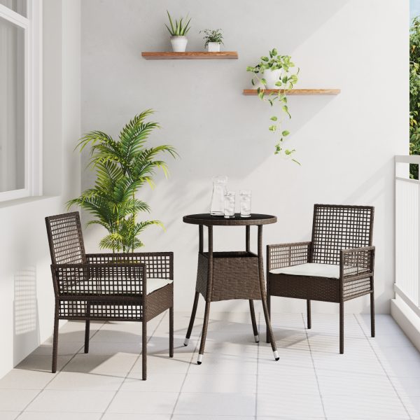 Esszimmermöbel Set 3-teilig Braun Rattan, Metall Robust