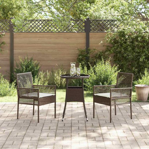 Esszimmermöbel Set 3-teilig Braun Rattan, Metall Robust