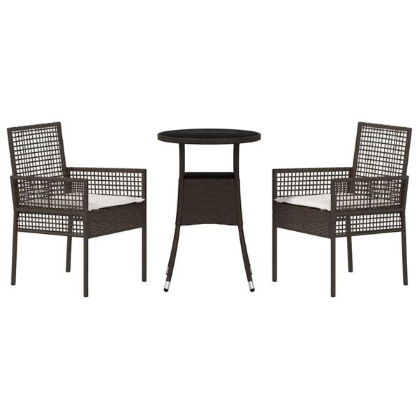 Esszimmermöbel Set 3-teilig Braun Rattan, Metall Robust