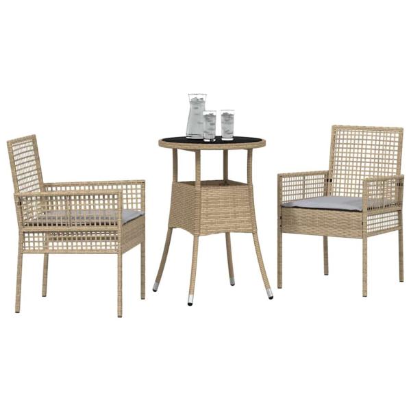 Essmöbel Set Set aus 3 Beige Rattan, Glas Langlebig
