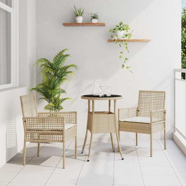 ARDEBO.de - Essmöbel Set 3-teilig Beige Rattan, Metall Langlebig