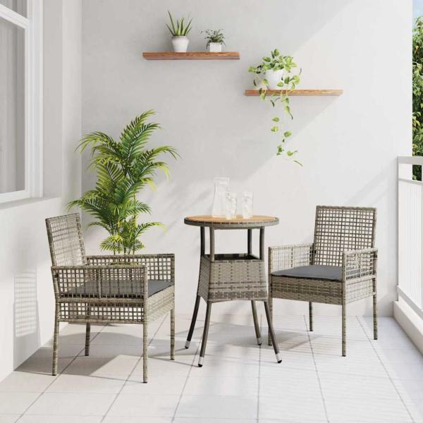 ARDEBO.de - Essmöbel Set Set aus 3 Grau Rattan, Metall