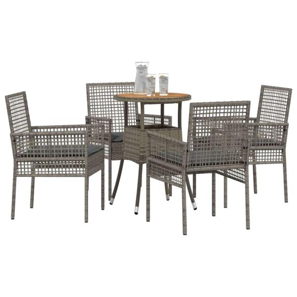 Essmöbel Set 5-teilig Grau Rattan, Glas Langlebig Rund Modern