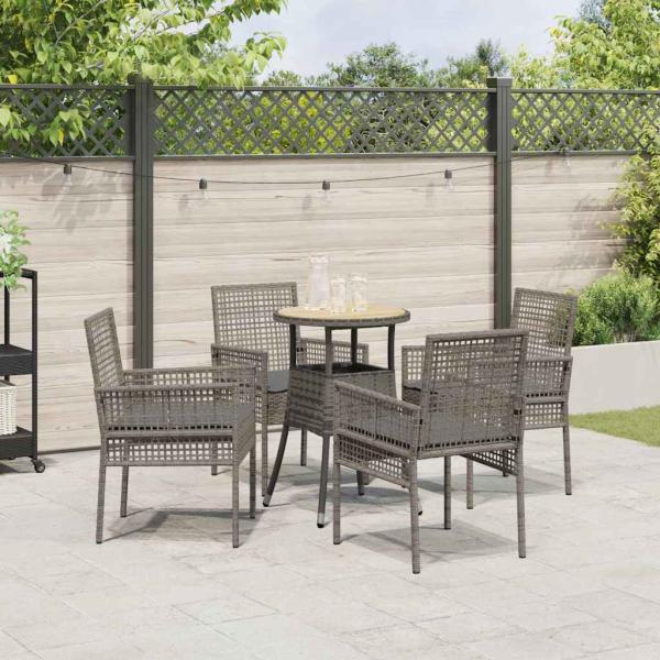 Essmöbel Set 5-teilig Grau Rattan, Glas Langlebig Rund Modern