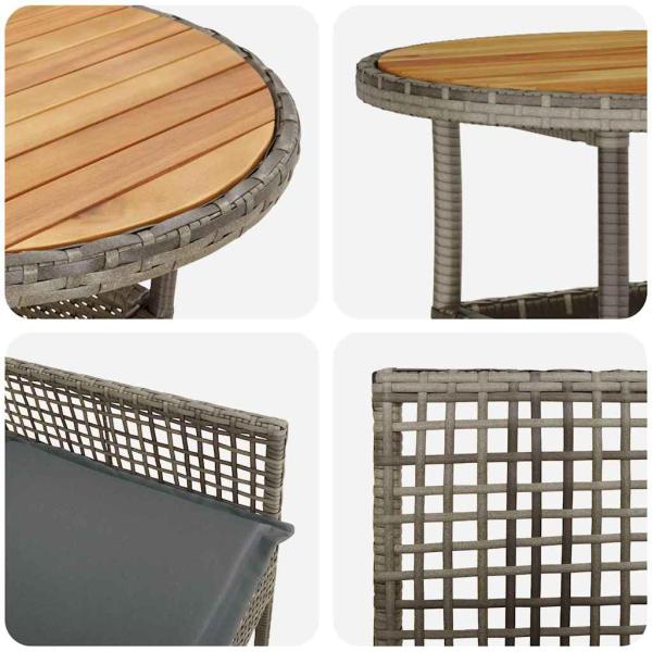Essmöbel Set 5-teilig Grau Rattan, Glas Langlebig Rund Modern