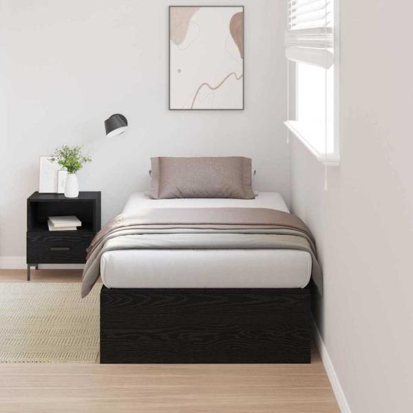 Aufbewahrungsbettgestell Schwarz Eichen-Optik 90 x 200 cm