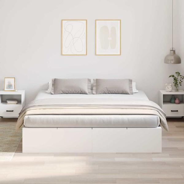 Bettgestell Weiß Holz King Stauraum Rechteckig Minimalistisch
