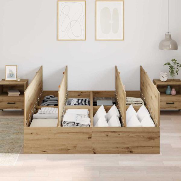 Bettgestell Artisan Eiche Furnierter Holzwerkstoff Doppel