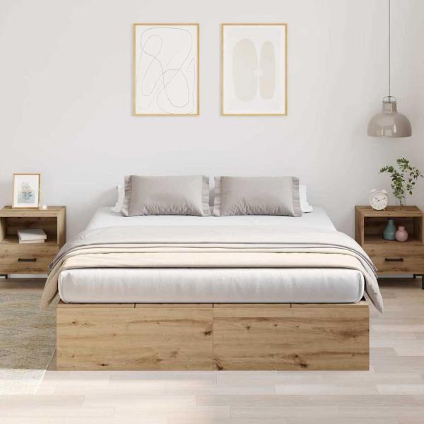 Bettgestell Artisan Eiche Furnierter Holzwerkstoff Doppel