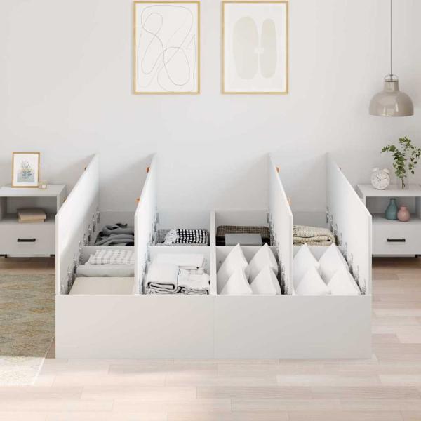 Bettgestell Weiß MDF Standard Doppel Stauraumbett Rechteckig