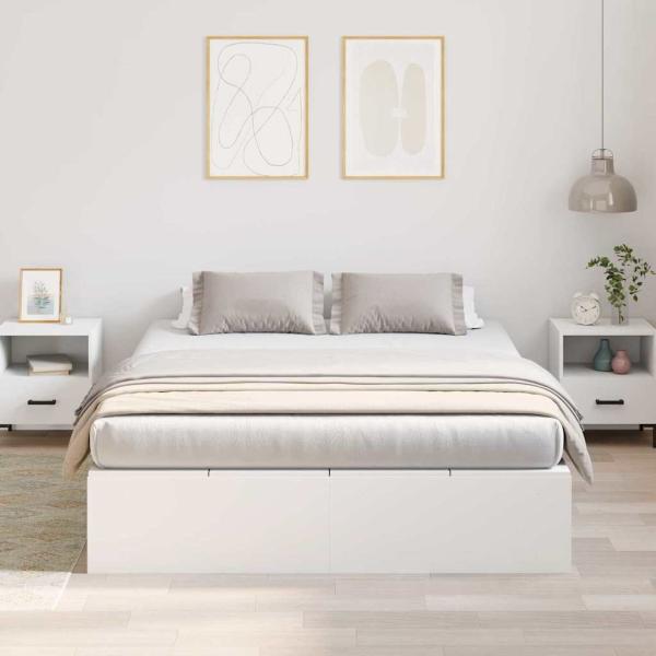 Bettgestell Weiß MDF Standard Doppel Stauraumbett Rechteckig