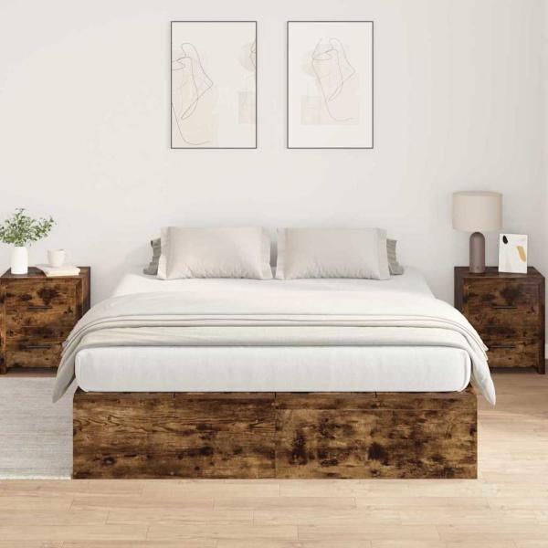 Bettgestell Geräucherte Eiche Massivholz Eiche 160 x 200 cm