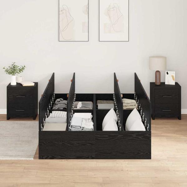 Stauraumbettgestell Schwarze Eiche Holz Standard Doppel