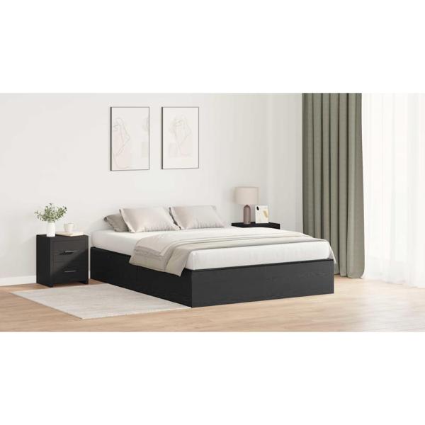Bett mit Stauraum Schwarze Eiche Holzwerkstoff Voll/Doppel