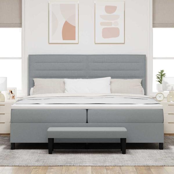 Bettgestell mit Matratze Set aus 2 Grau Stoff 200 x 200 cm