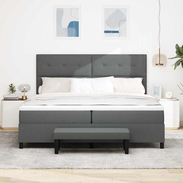 Bettgestell mit Matratze Set aus 2 Grau Stoff 200 x 200 cm Bett