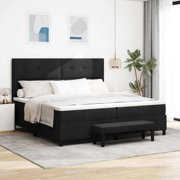 ARDEBO.de - Bettgestell mit Matratze Set aus 2 Schwarz Stoff 200 x 200 cm