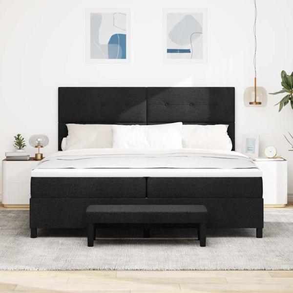Bettgestell mit Matratze Set aus 2 Schwarz Stoff 200 x 200 cm