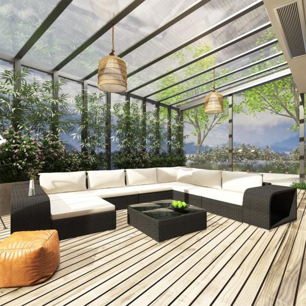 ARDEBO.de - 10-tlg. Garten-Lounge-Set mit Auflagen Poly Rattan Schwarz