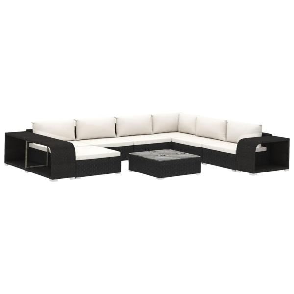 10-tlg. Garten-Lounge-Set mit Auflagen Poly Rattan Schwarz