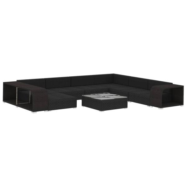 10-tlg. Garten-Lounge-Set mit Auflagen Poly Rattan Schwarz