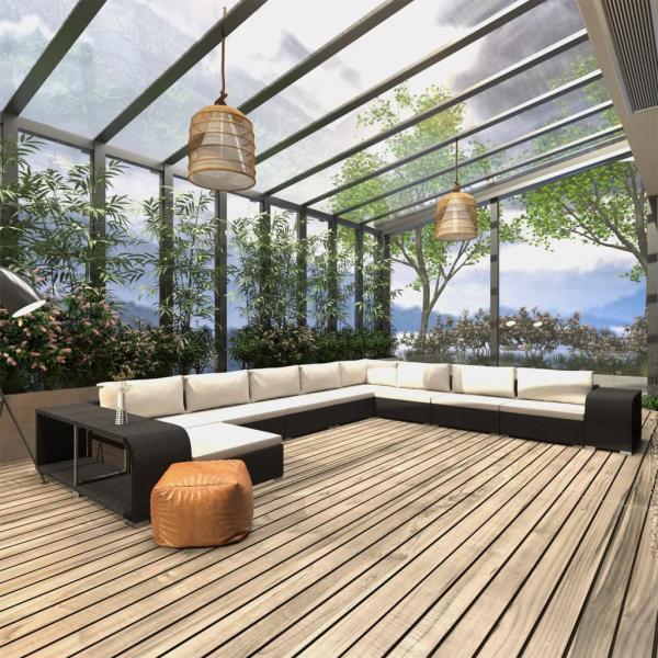 ARDEBO.de - 11-tlg. Garten-Lounge-Set mit Auflagen Poly Rattan Schwarz