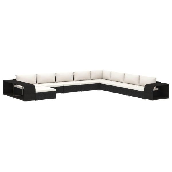 11-tlg. Garten-Lounge-Set mit Auflagen Poly Rattan Schwarz