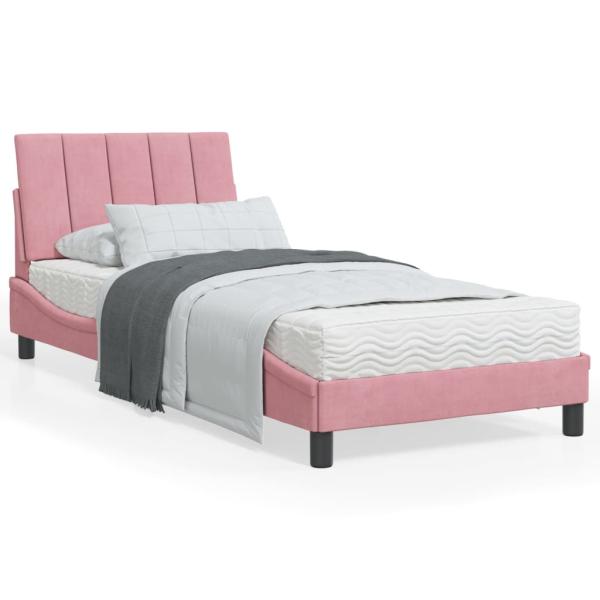 ARDEBO.de - Bettgestell mit LED-Leuchten Rosa 90x190 cm Samt