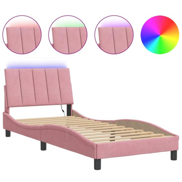 Bettgestell mit LED-Leuchten Rosa 90x190 cm Samt