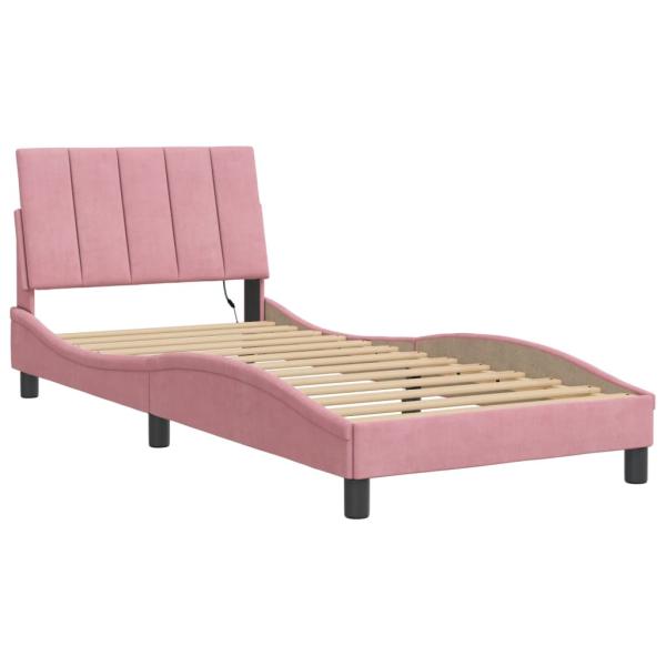 Bettgestell mit LED-Leuchten Rosa 90x190 cm Samt