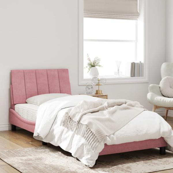 Bettgestell mit LED-Leuchten Rosa 90x190 cm Samt