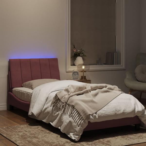 Bettgestell mit LED-Leuchten Rosa 90x190 cm Samt