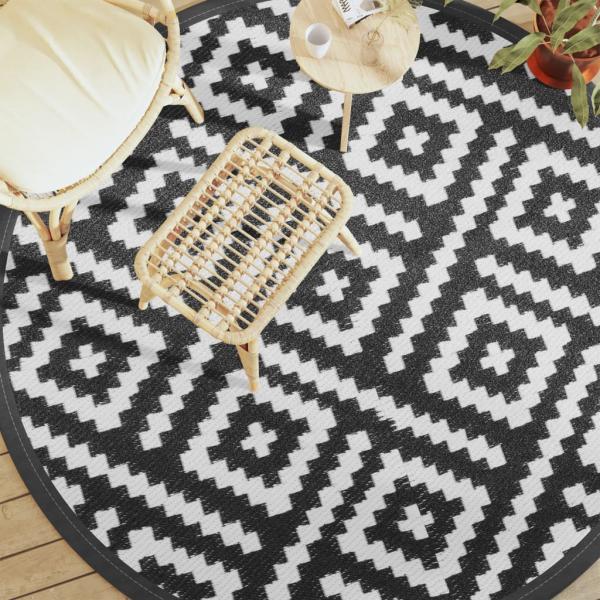 ARDEBO.de - Outdoor-Teppich ARAKIL Weiß und Schwarz Ø200 cm PP